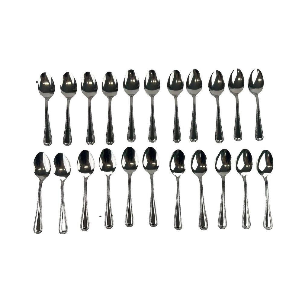 22 Pcs Stainless Steel Japan Spoons 5” Small Short Dessert Silver Color Beaded